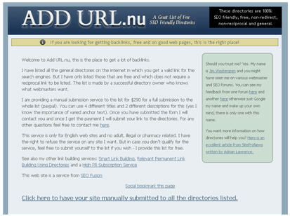 Сайт addurl.nu