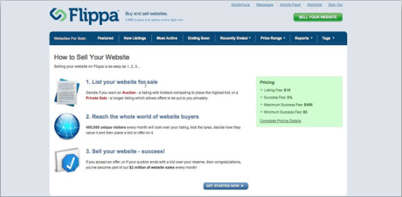 Продажа сайта на Flippa.com
